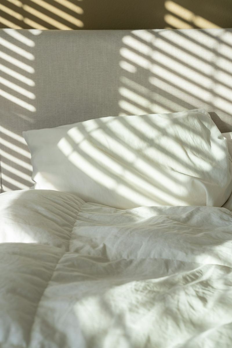 Chambre au lit fait, lumière du jour